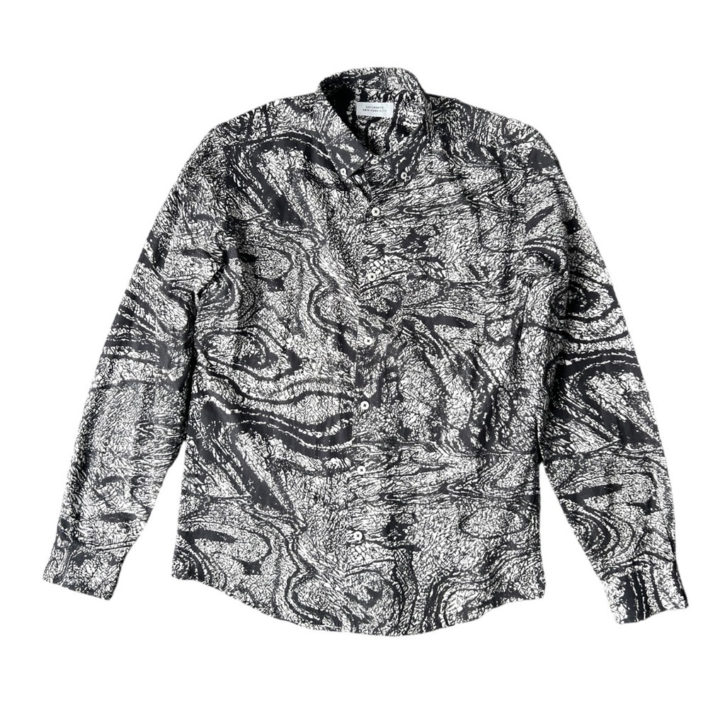 Saturdays Surf  NYC Marble Print Button Down Shirt Black & White